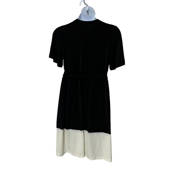 ANN TAYLOR WOMENS SIZE 14 COLORBLOCK BLACK & WHITE WRAP MIDI DRESS NEW - Picture 2 of 11